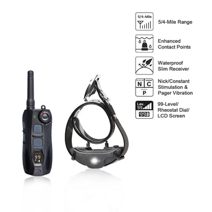 JANPET 1.25Mile Hunting Dog Training Collar Professional Remote PET Trainer Waterproof Electric Shock Dog Collars with LED Light