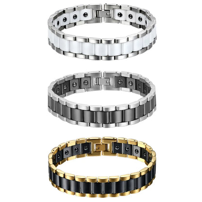 Black/White Ceramic Bracelet Magnetic Stone Therapy Health Stainless Steel Brace