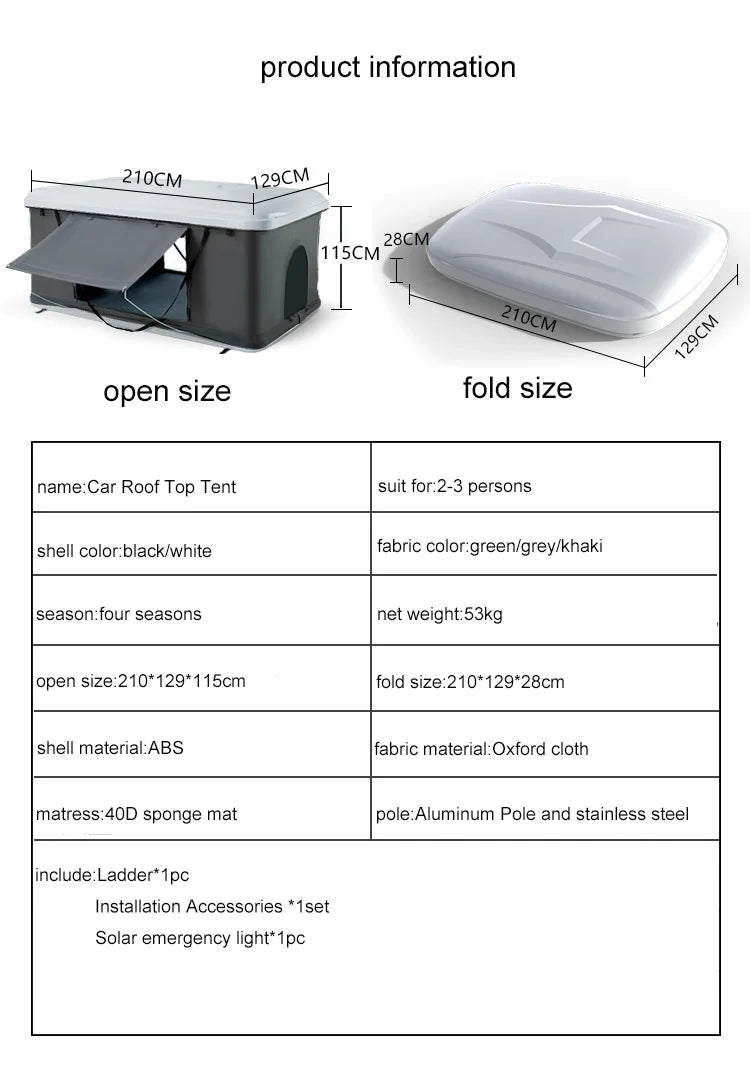 Folding Camping Truck Rooftop Tent 2-3 Person Large Hard Shell Car Roof Top Tent Outdoor Adventure