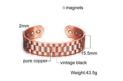 Vinterly Pure Copper Bracelet Men Magnetic Vintage Adjustable High Magnet Open C