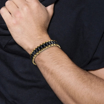 Black/White Ceramic Bracelet Magnetic Stone Therapy Health Stainless Steel Brace