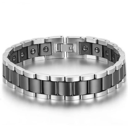 Black/White Ceramic Bracelet Magnetic Stone Therapy Health Stainless Steel Brace