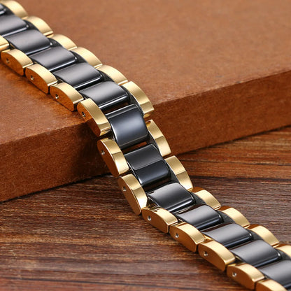 Black/White Ceramic Bracelet Magnetic Stone Therapy Health Stainless Steel Brace