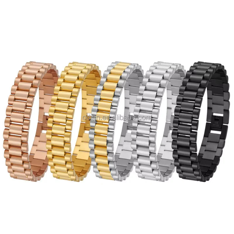 High Quality 15mm Wide Watchband Bangle Bracelets Titanium Stainless Steel Jewel