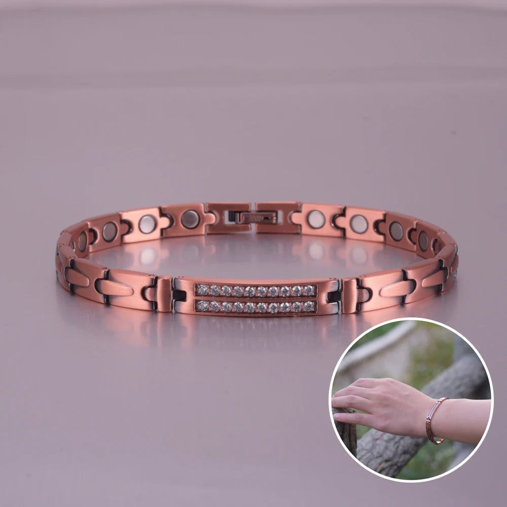 Pure Copper Magnetic Bracelet for Women Arrow Cubic Zirconia ID Bracelets Magnet