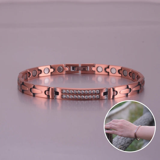 Pure Copper Magnetic Bracelet for Women Arrow Cubic Zirconia ID Bracelets Magnet