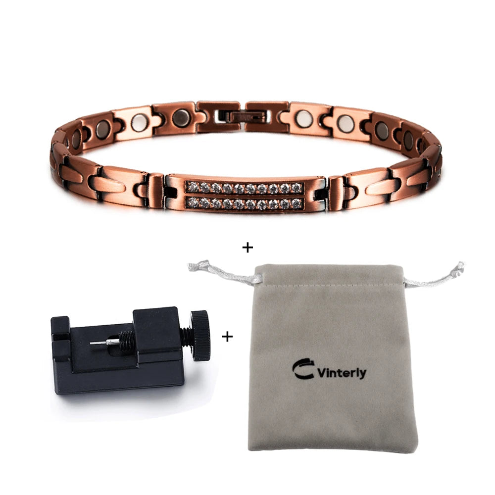 Pure Copper Magnetic Bracelet for Women Arrow Cubic Zirconia ID Bracelets Magnet