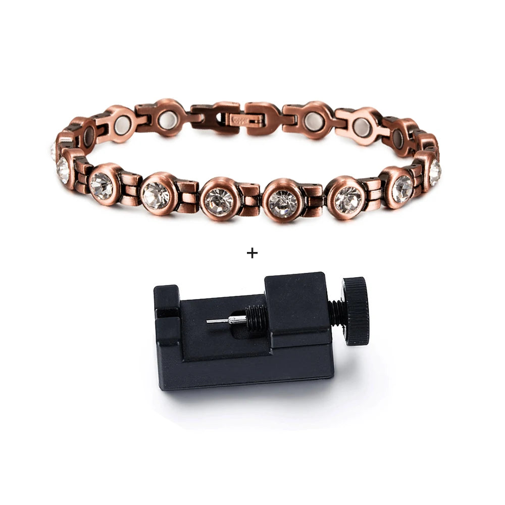 Pure Copper Magnetic Bracelet Arthritis 21.5cm White Crystals Copper Bracelets f