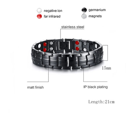 Black Bracelet Men Hand Chain Waterproof Health Germanium Magnetic Therapy Bracelet Male Benefits Stainless Steel Bracelets Mens