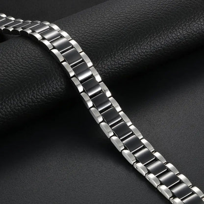 Black/White Ceramic Bracelet Magnetic Stone Therapy Health Stainless Steel Brace