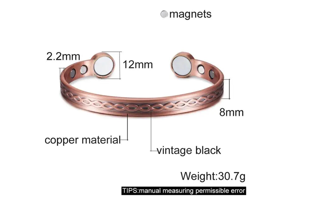 Vinterly Pure Copper Bracelet Men Magnetic Vintage Adjustable High Magnet Open C