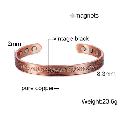 Vinterly Pure Copper Bracelet Men Magnetic Vintage Adjustable High Magnet Open C