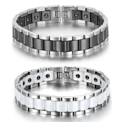 Black/White Ceramic Bracelet Magnetic Stone Therapy Health Stainless Steel Brace