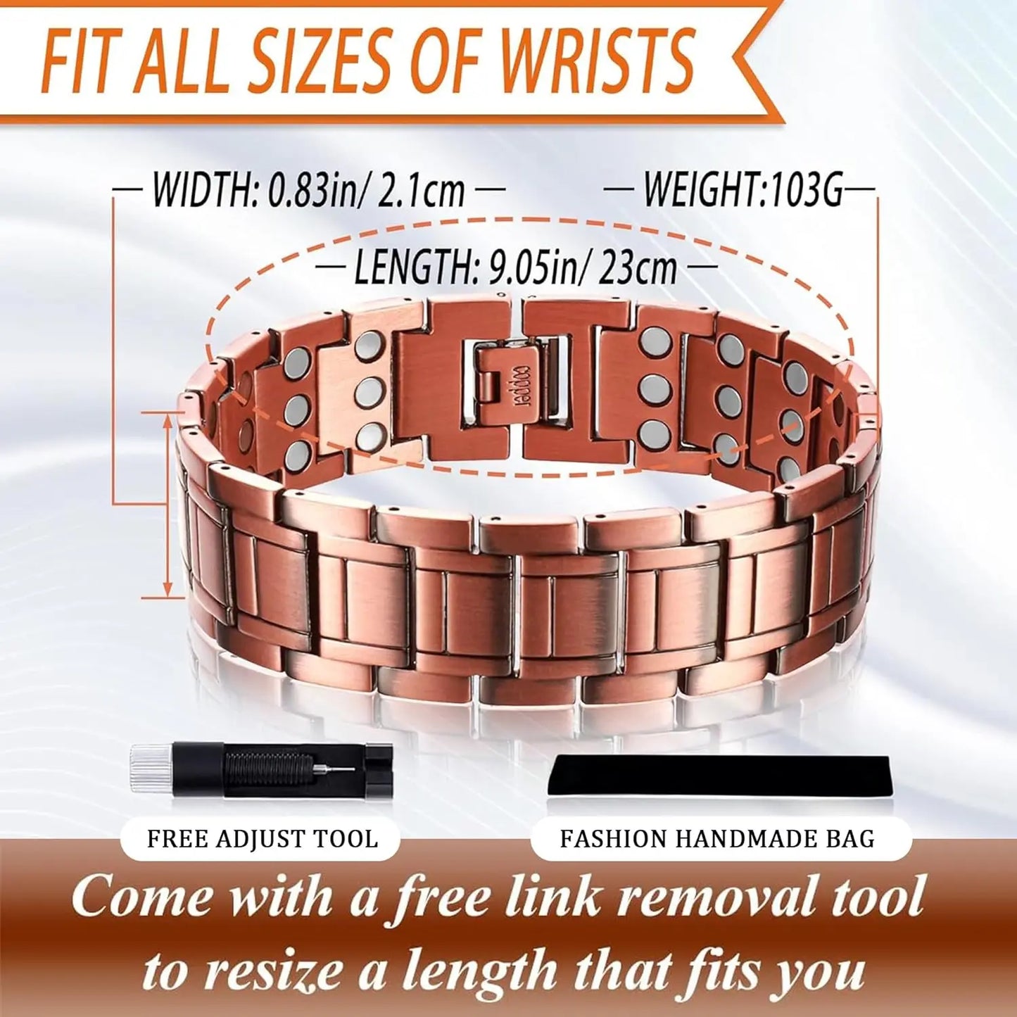 3x Magnetic Bracelet Soild 99.99% Copper Wristband Ultra Strength Magnets (3500