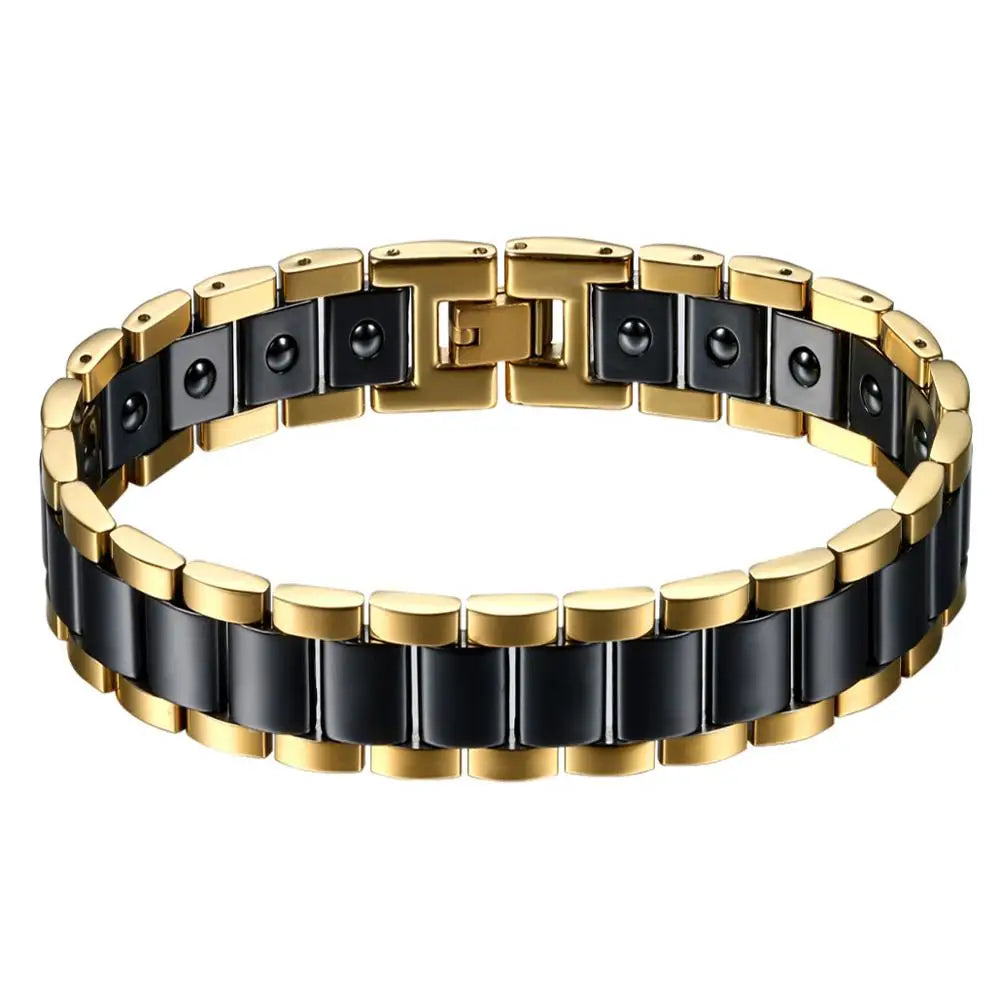 Black/White Ceramic Bracelet Magnetic Stone Therapy Health Stainless Steel Brace