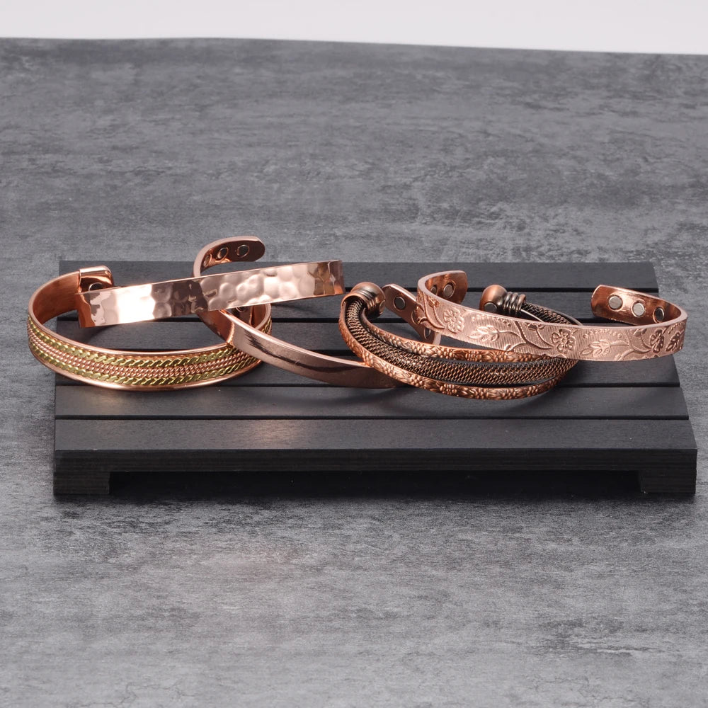 Vinterly Pure Copper Bracelet Men Magnetic Vintage Adjustable High Magnet Open C