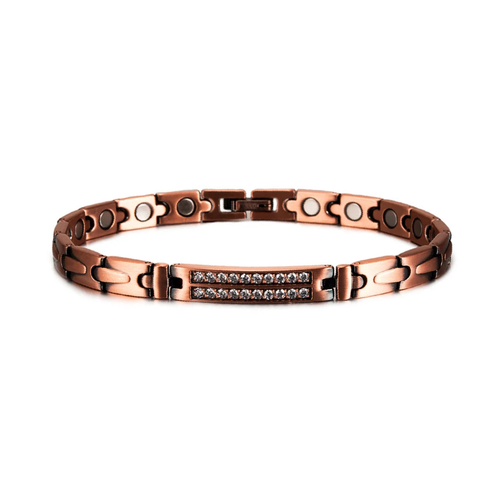 Pure Copper Magnetic Bracelet for Women Arrow Cubic Zirconia ID Bracelets Magnet
