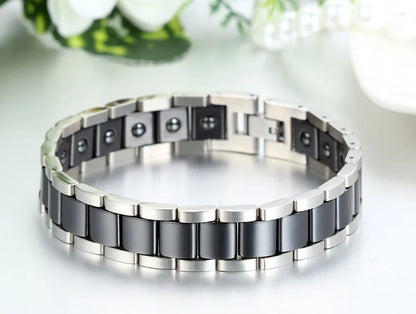 Black/White Ceramic Bracelet Magnetic Stone Therapy Health Stainless Steel Brace