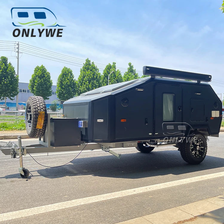 ONLYWE Off Road Mini Camper Trailer Autocaravanas 4x4 Small Offroad Hybrid Caravan Camping Travel Trailer With Rooftop Tent