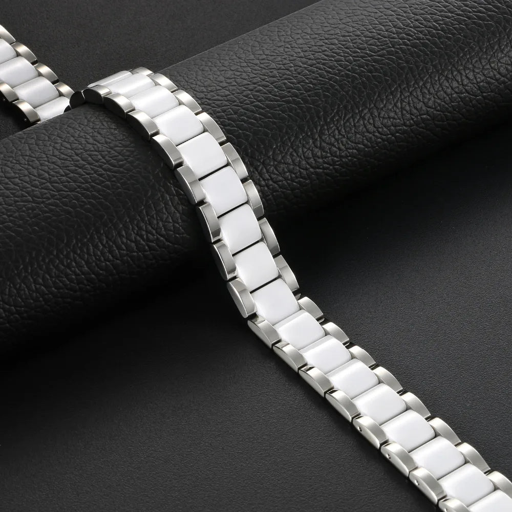 Black/White Ceramic Bracelet Magnetic Stone Therapy Health Stainless Steel Brace