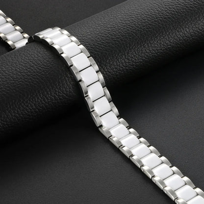 Black/White Ceramic Bracelet Magnetic Stone Therapy Health Stainless Steel Brace