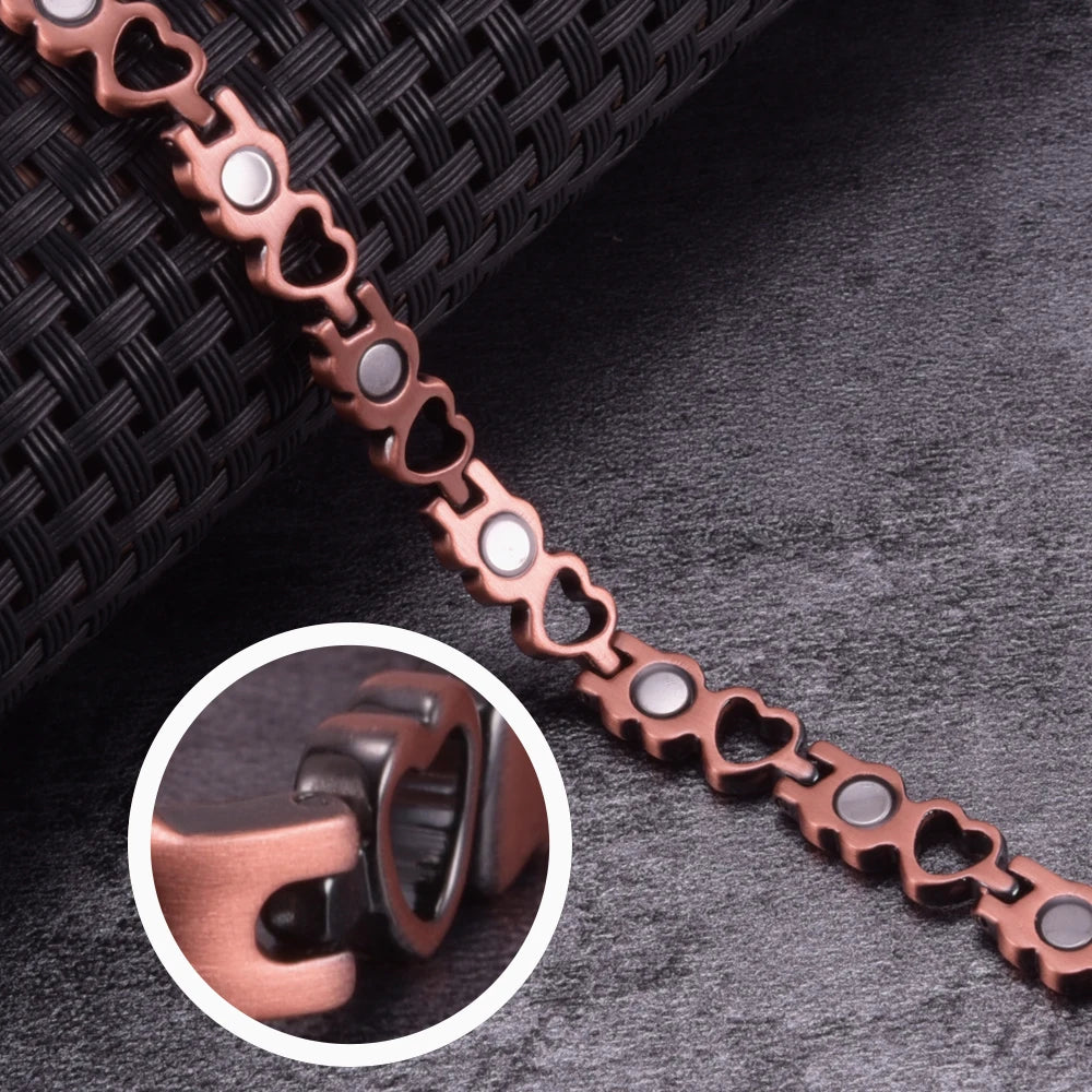 Magnetic Bracelet for Women Heart Pure Copper Energy Bracelet Healing Chain Link