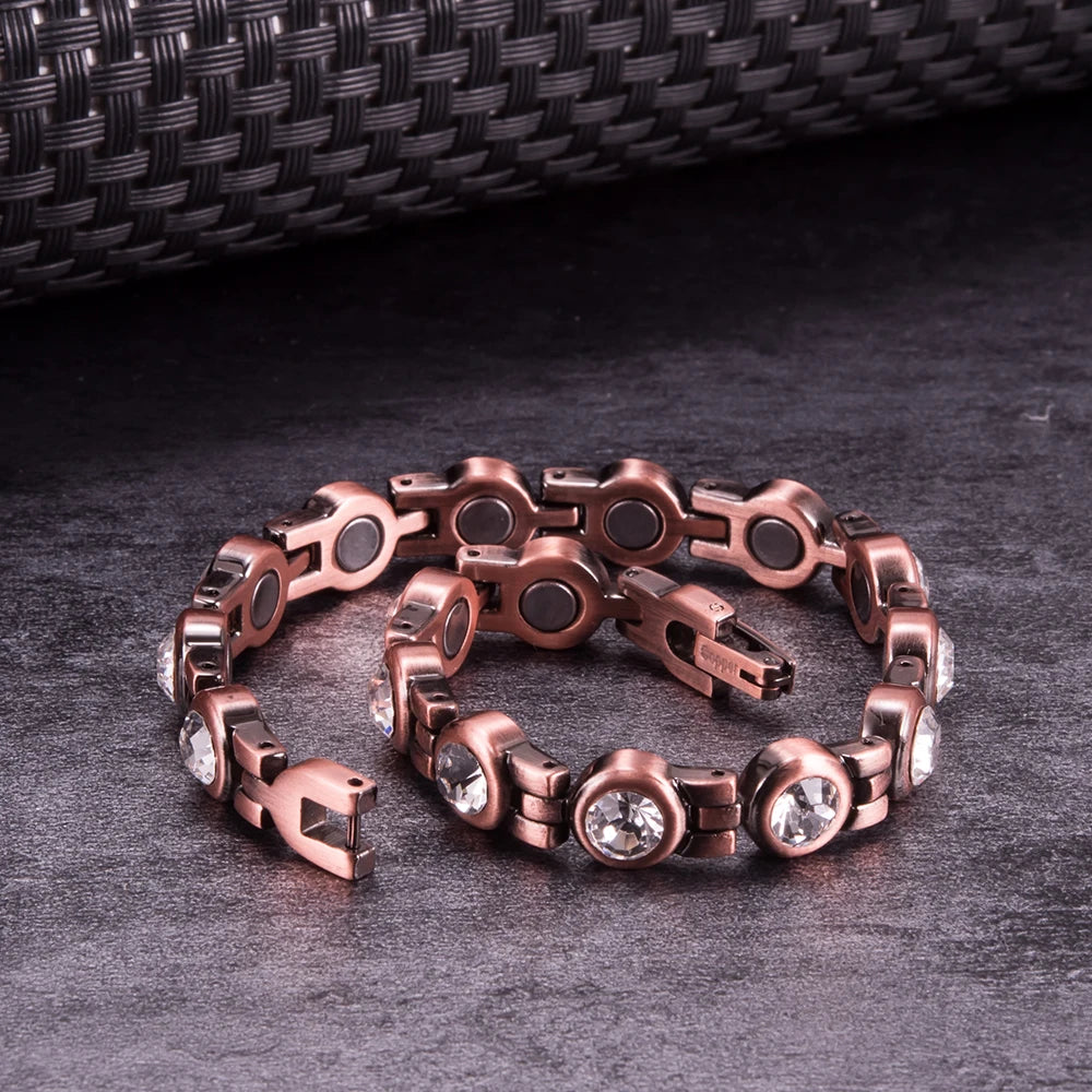 Pure Copper Magnetic Bracelet Arthritis 21.5cm White Crystals Copper Bracelets f