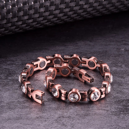 Pure Copper Magnetic Bracelet Arthritis 21.5cm White Crystals Copper Bracelets f