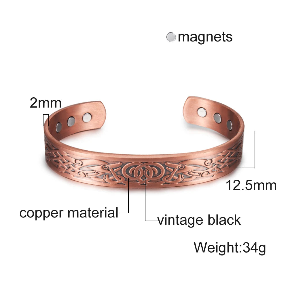 Vinterly Pure Copper Bracelet Men Magnetic Vintage Adjustable High Magnet Open C
