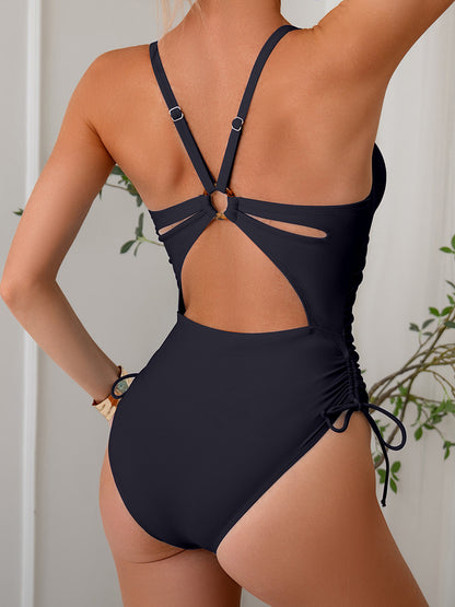 one-piece swimsuit female 2025 new Amazon Europe and the United States cross-border solid color swimsuit bikini foreign trade factory wholesale