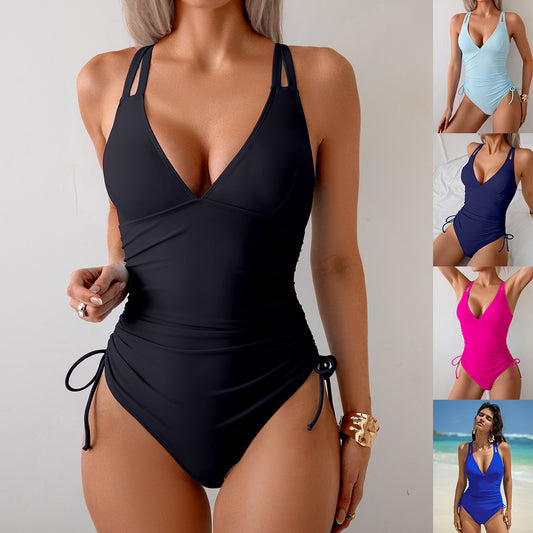 one-piece swimsuit female 2025 new Amazon Europe and the United States cross-border solid color swimsuit bikini foreign trade factory wholesale