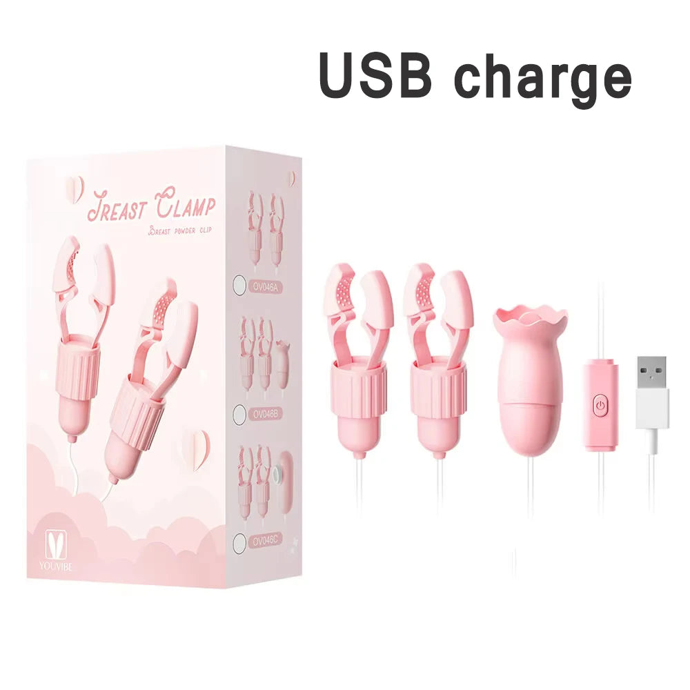 Vibrating Nipple Clamp Tongue Licking Sucking Vibrator For Women Breast Massage Labia Clitoris Clip Stimulation Massager Sex Toy