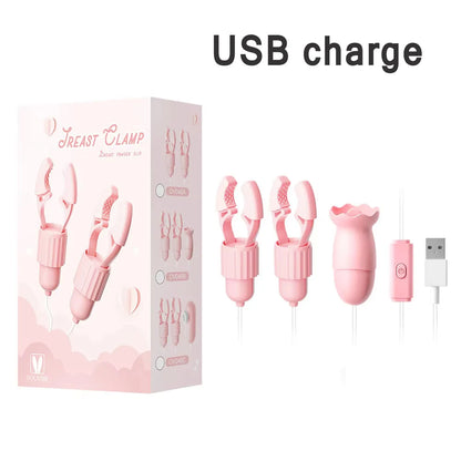 Vibrating Nipple Clamp Tongue Licking Sucking Vibrator For Women Breast Massage Labia Clitoris Clip Stimulation Massager Sex Toy