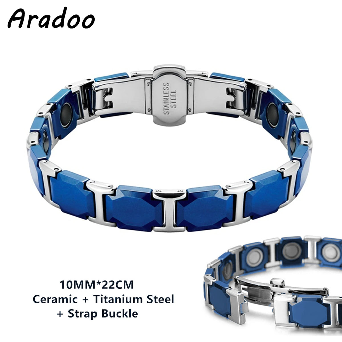 ARADOO Classic Dreamy Blue Ceramic Titanium Steel Bracelets Strap Buckle Design