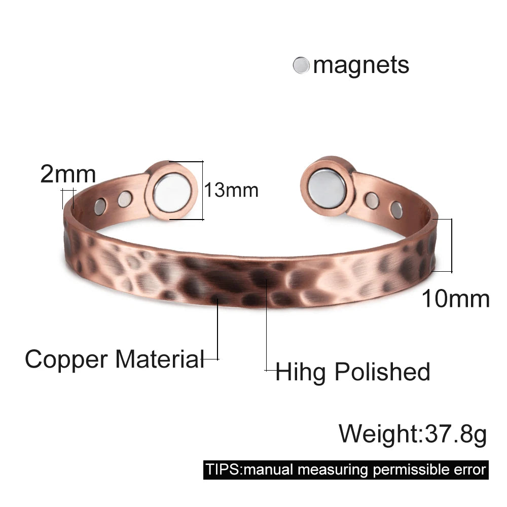 Vinterly Pure Copper Bracelets Adjustable Vintage Knot Magnetic Bangles 8mm Wide