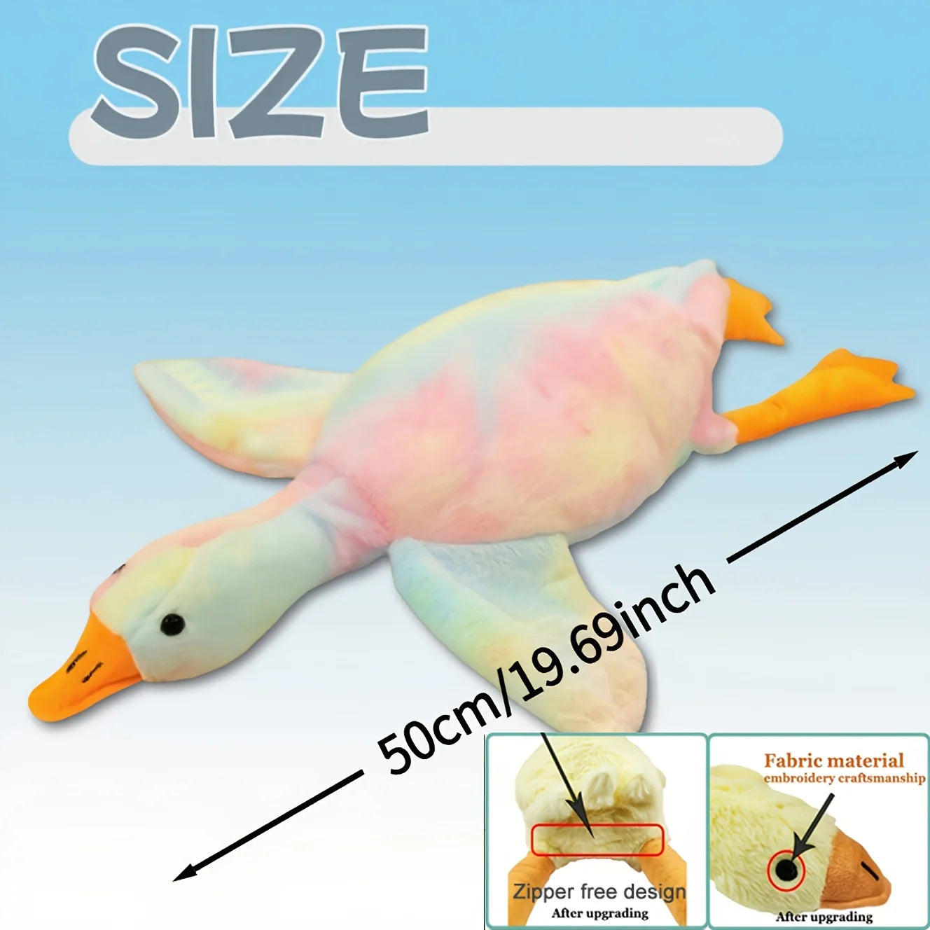 1pc 50cm Soft Duck: Colorful tie dye cat and dog plush toy, upgraded version (embroidered eyes+no zipper design), companion dog