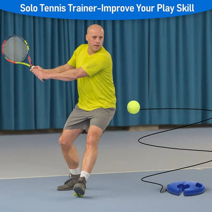 Portable Solo Tennis Trainer - With Bounce Ball & Practice Rope, Easy Setup for Backyard, Court or Gym, Improve Skills Anywhere