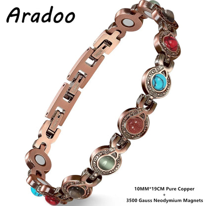 ARADOO Pure Copper Bracelets for Women with Turquoise Ultra Strength Magnetic Wr