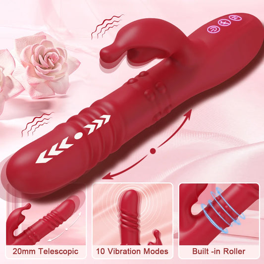 Thrusting Rabbit Vibrator for Women Go and Come G-Spot Dildo Vibrator Clitoris Stimulator Female Masturbation Sex Toy for Women