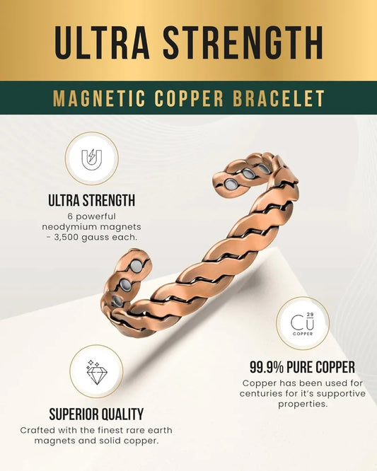 100% Pure Copper Magnetic Effective Pure Copper Bracelet for Men and Women Adjus