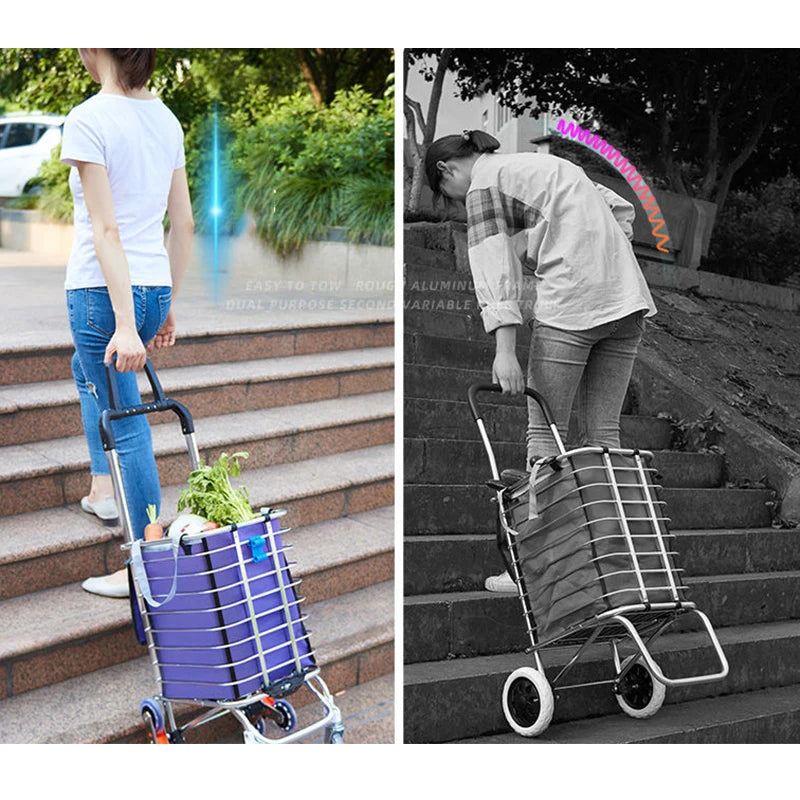 Grocery Cart Folding Portable Shopping Aluminum Alloy Lightweight Step Climbing
