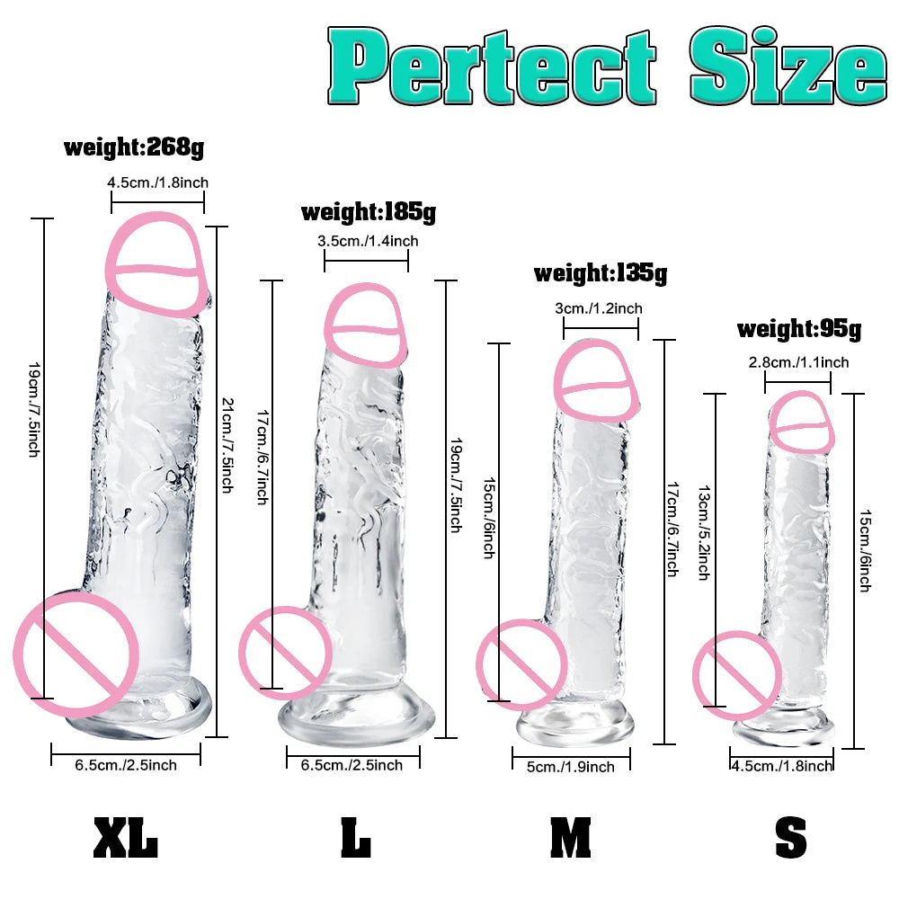 Soft Jelly Dildo Different Sizes Transparent Realistic Fake Dick Penis with Suction Cup G Spot Vagina Massage Sex Toy for Women
