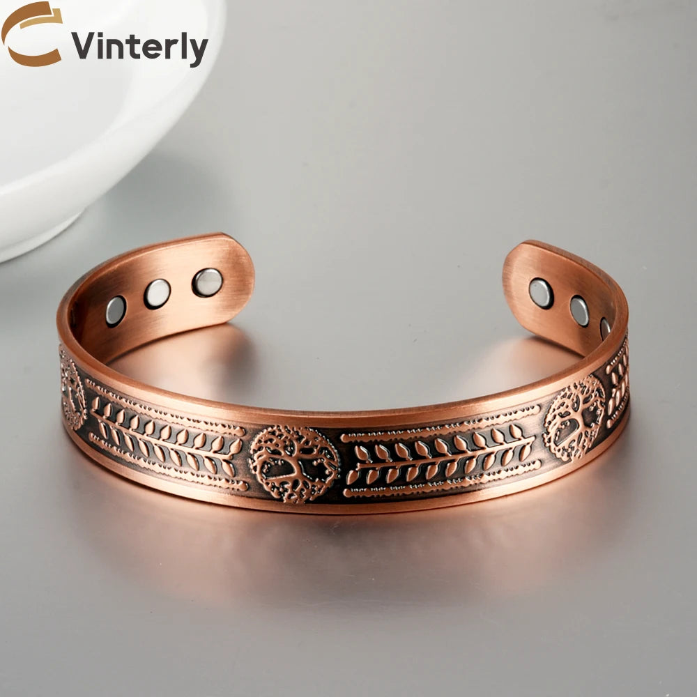 Vinterly Pure Copper Bracelet Yggdrasil Viking Adjustable Magnetic Bangles Arthr