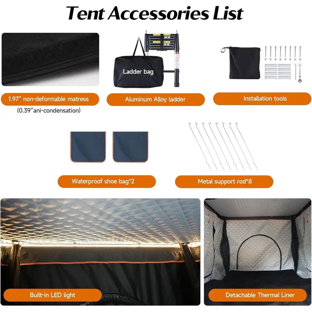 2-Person Winter Insulated Hard Shell Rooftop Tent for Camping, Trucks, Vans, and SUVs