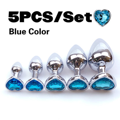 Metal Anal Plug Heart Crystal Beginner To Expert 5 Size Butt Plug Adult Toy Tail Female/Male Dildos Sex Toys Couples Adults Game
