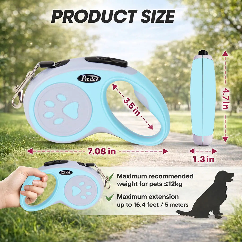 1Pc Blue Retractable Dog Leash with 360° Tangle-Free Design, 16 ft Durable Nylon Tape, One-Handed Brake, Pause & Lock