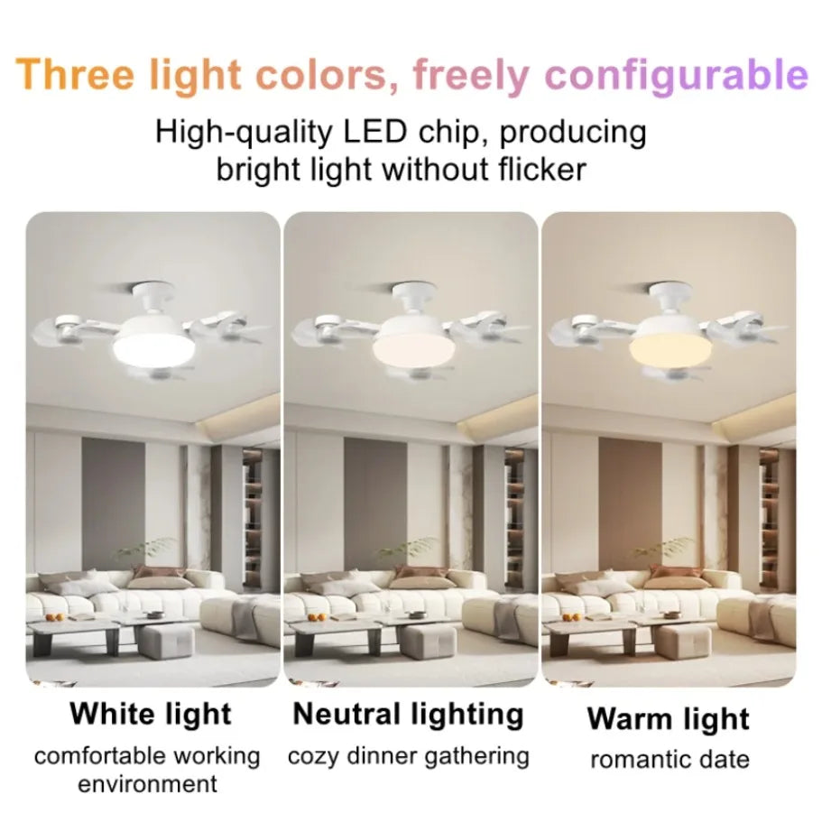 Ceiling Fan Light Drone E27 3/4 Head 2-in-1 Design Fan Lighting Bulb with Remote Control AC85-265V for Home Restaurant Bedroom