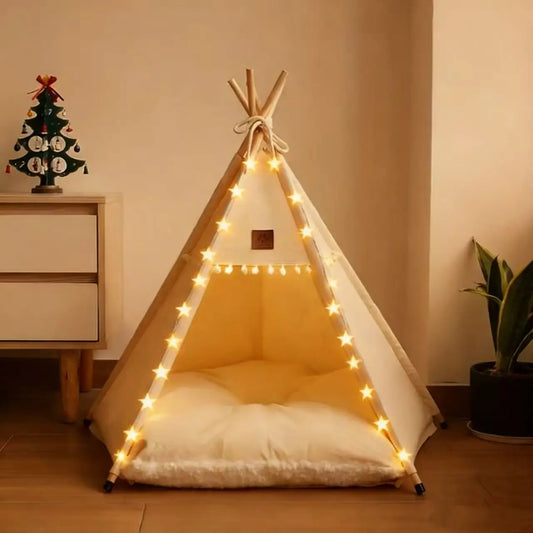 Lighted Pet Tent Bed With Cushions - All-Season Comfortable Cat And Dog Tent,  Suitable For Small To Medium-Sized Pets