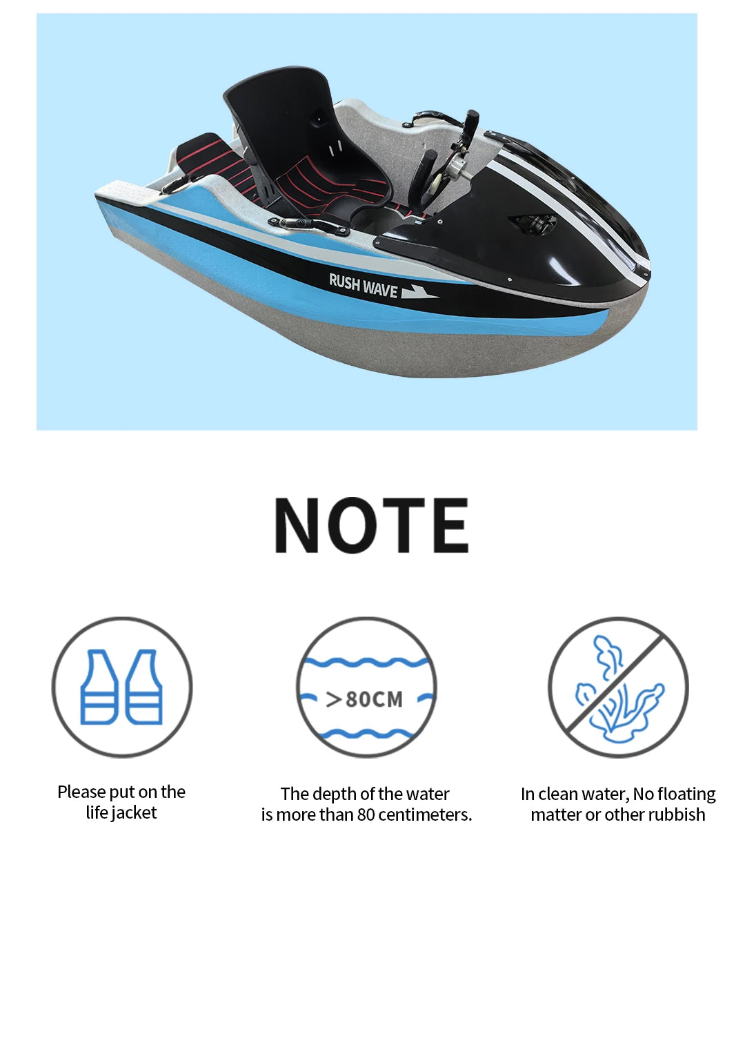RUSH WAVE Mini Electric Sport Yacht 2-Person Capacity Durable ASA Material Multi-Functional Fishing & Water Sports Boat