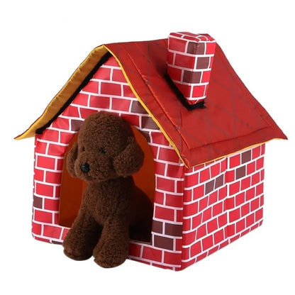 Foldable Kennel Small Dog Cat Kennel Warm and Comfortable Portable Brick Wall Style Pet Dog House Cat Bed